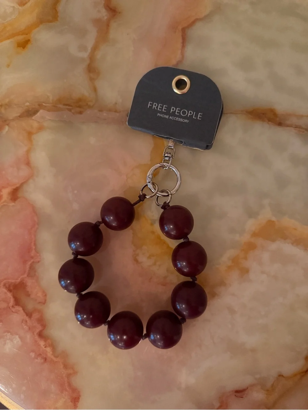 Free People Burgundy Beaded Wristlet Keychain